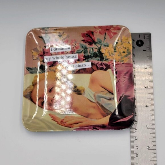 ANNE TANTOR Square Trinket Dish/Tray "I Dreamed My Whole House Was Clean - Picture 4 of 5